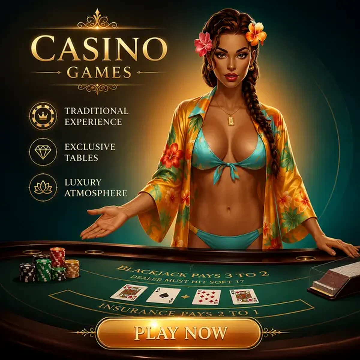 Professioneller Dealer präsentiert Casino-Spiele am luxuriösen Gambloria-Tisch